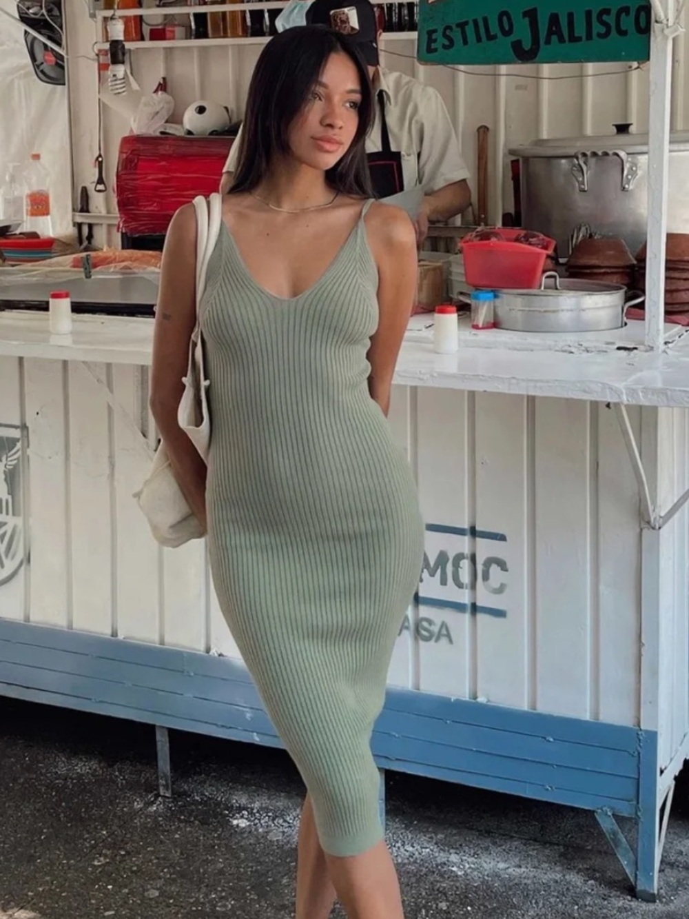 Princess Polly Oxford Knit Ribbed Midi Dress in Green - S/M